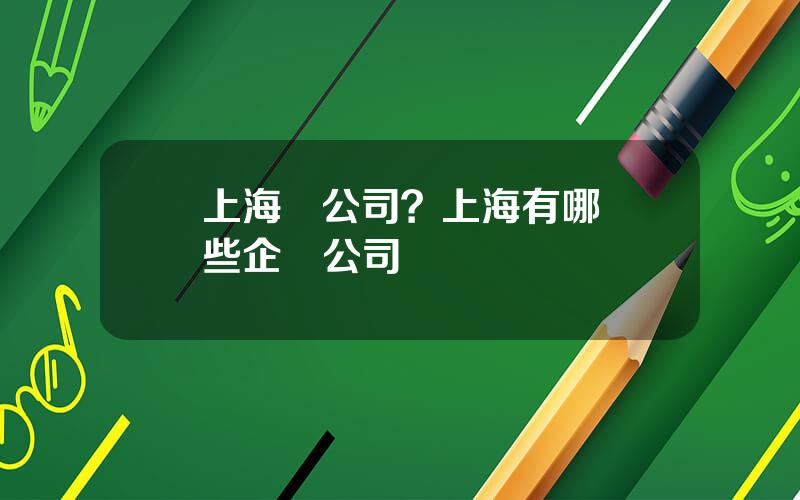 上海   公司？上海有哪些企業公司